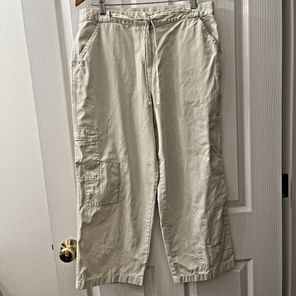J. JILL Pants Womens 10 Beige‎ Cargo Pants Pockets Cropped Wide Leg Casual